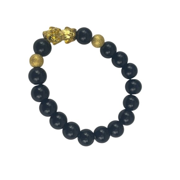 Black & Gold Beaded Feng Shui Bracelet With Pixiu Charm - Picture 6 of 8